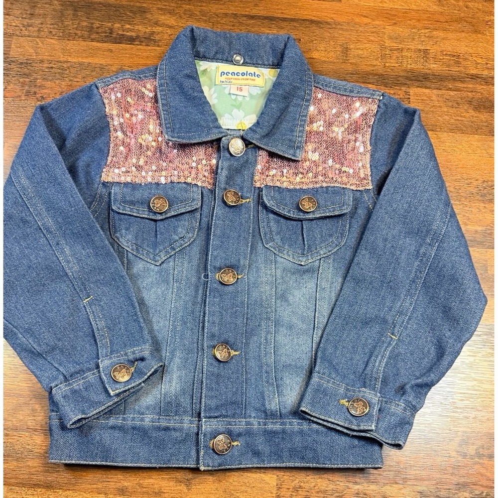 Vintage Girls soft sequined and embroidered denim jacket.  Size 3/4T. Girly.
